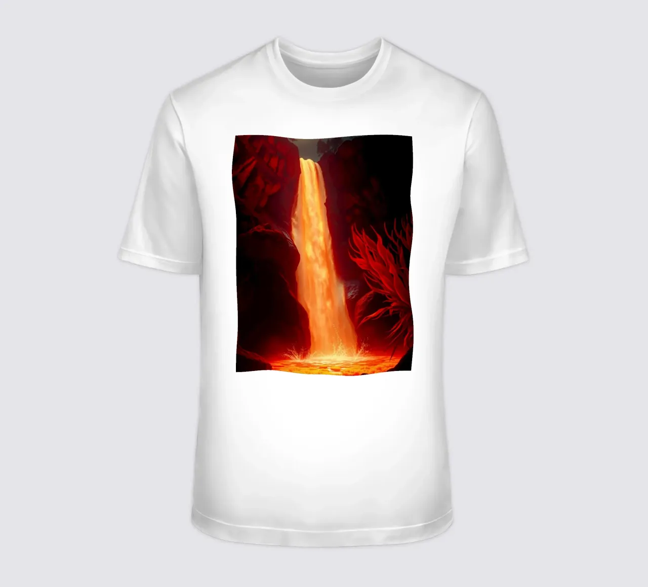 Mesmerizing lava waterfall illuminated by moonlight for stun t-shirt by DesignDoodle