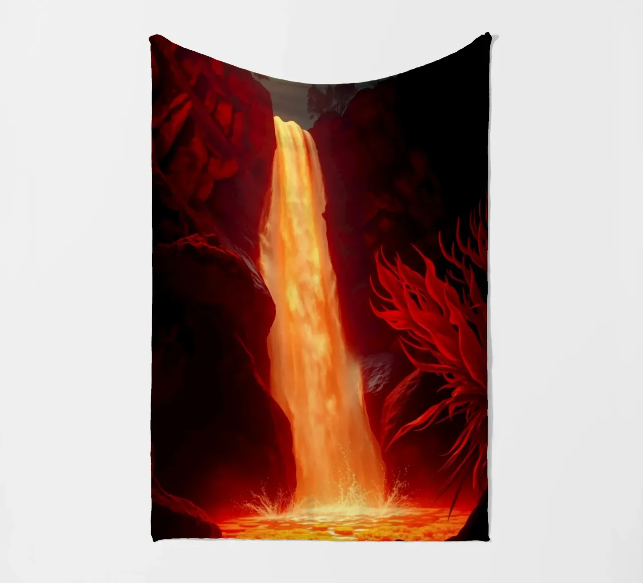 Mesmerizing lava waterfall illuminated by moonlight for stun fleece blanket by DesignDoodle