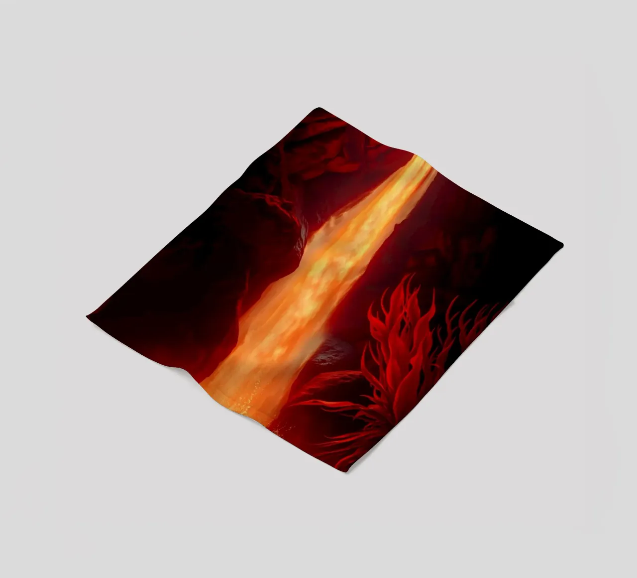 Mesmerizing lava waterfall illuminated by moonlight for stun fleece blanket by DesignDoodle