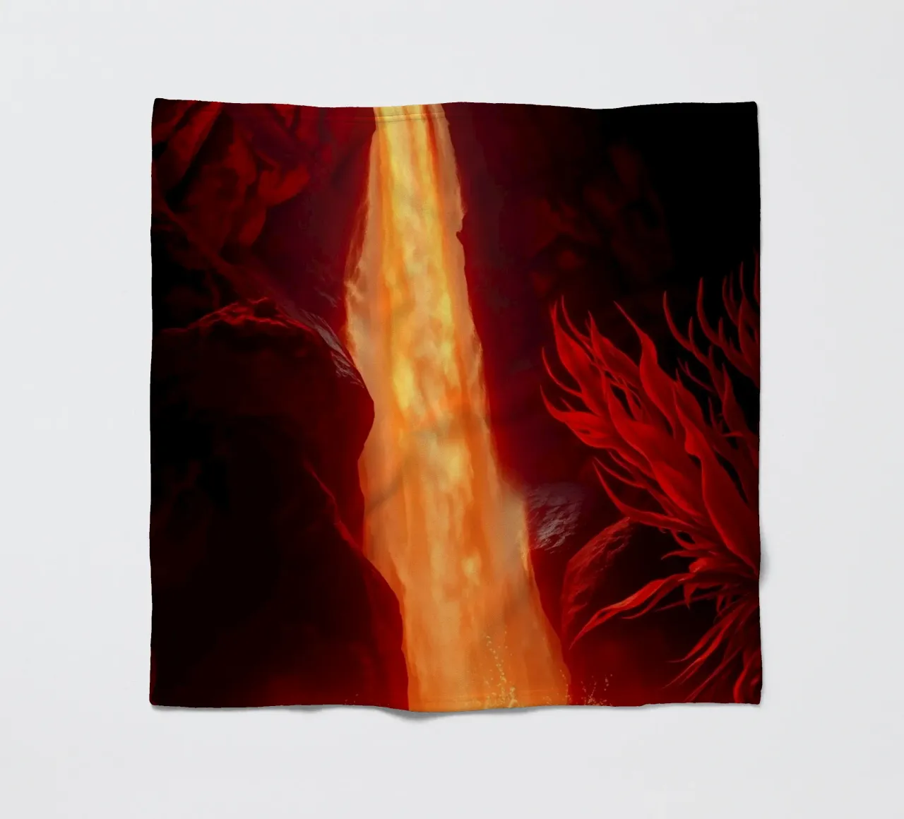Mesmerizing lava waterfall illuminated by moonlight for stun fleece blanket by DesignDoodle