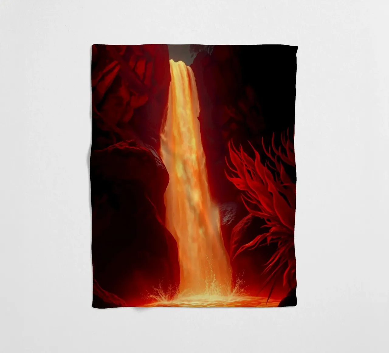 Mesmerizing lava waterfall illuminated by moonlight for stun fleece blanket by DesignDoodle
