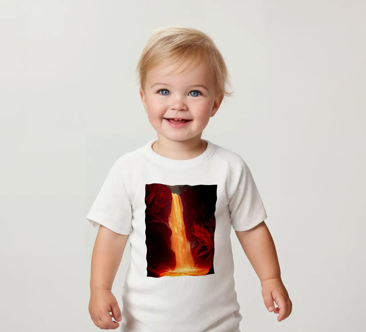 Mesmerizing lava waterfall illuminated by moonlight for stun baby t-shirt by DesignDoodle