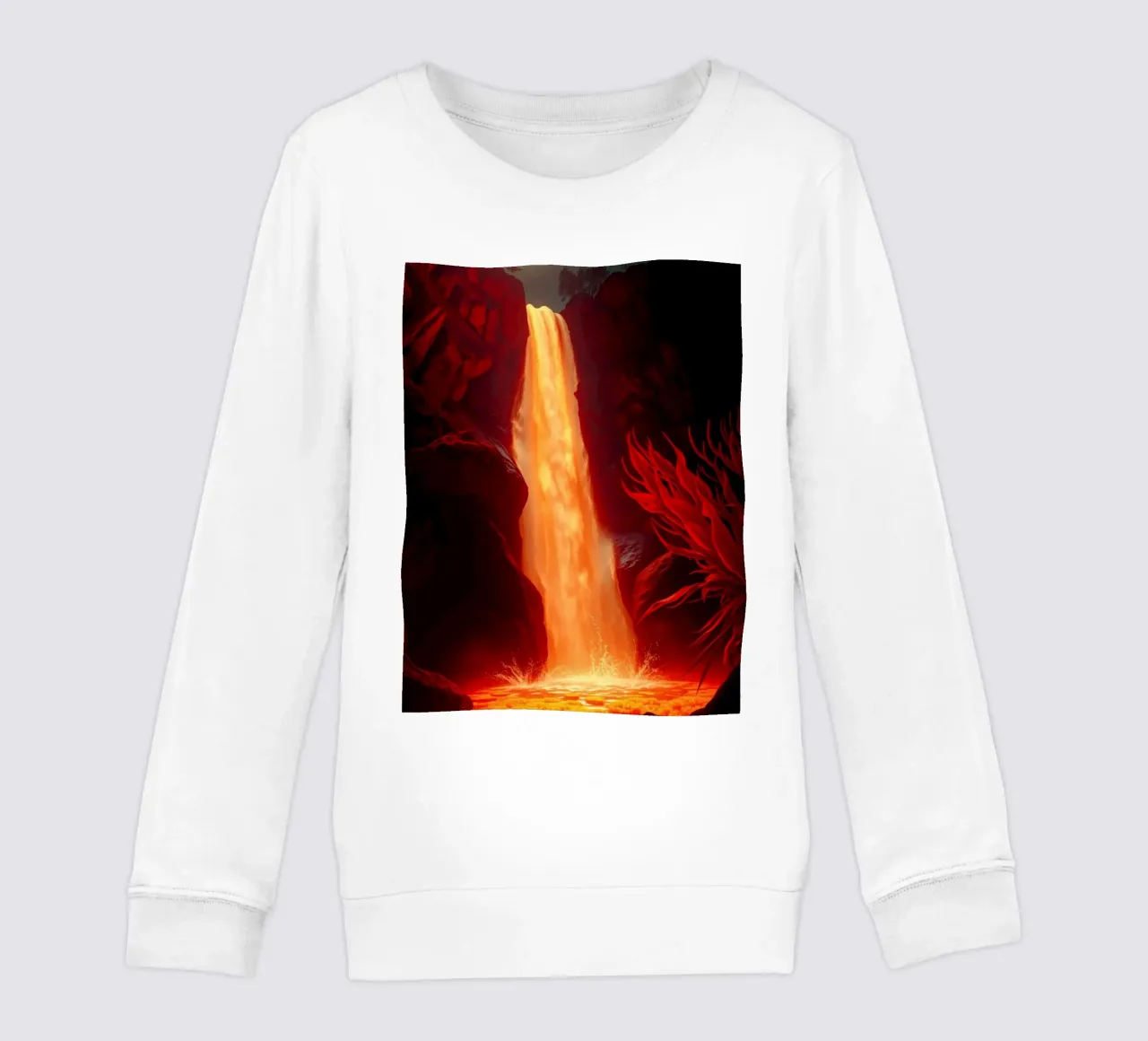 Mesmerizing lava waterfall illuminated by moonlight for stun kids sweatshirt by DesignDoodle