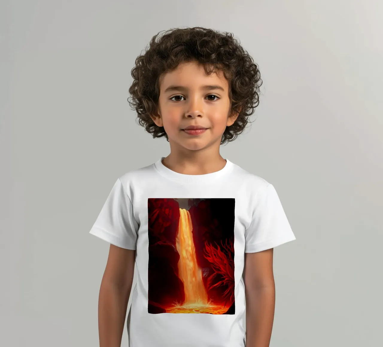 Mesmerizing lava waterfall illuminated by moonlight for stun kids t-shirt by DesignDoodle