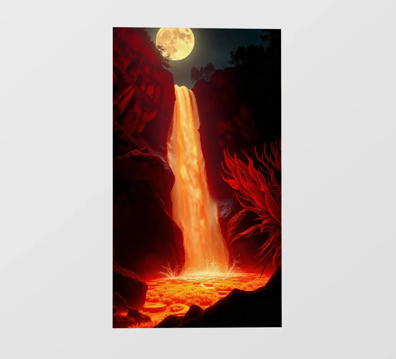 Mesmerizing lava waterfall illuminated by moonlight for stun backlit film by DesignDoodle