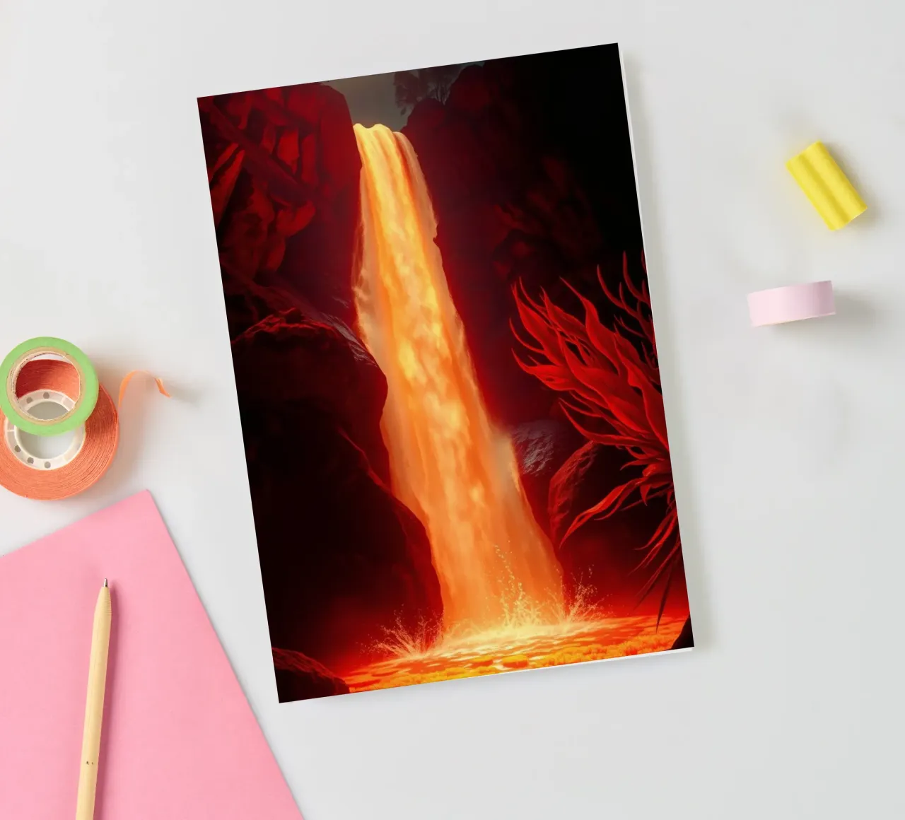 Mesmerizing lava waterfall illuminated by moonlight for stun notebook by DesignDoodle