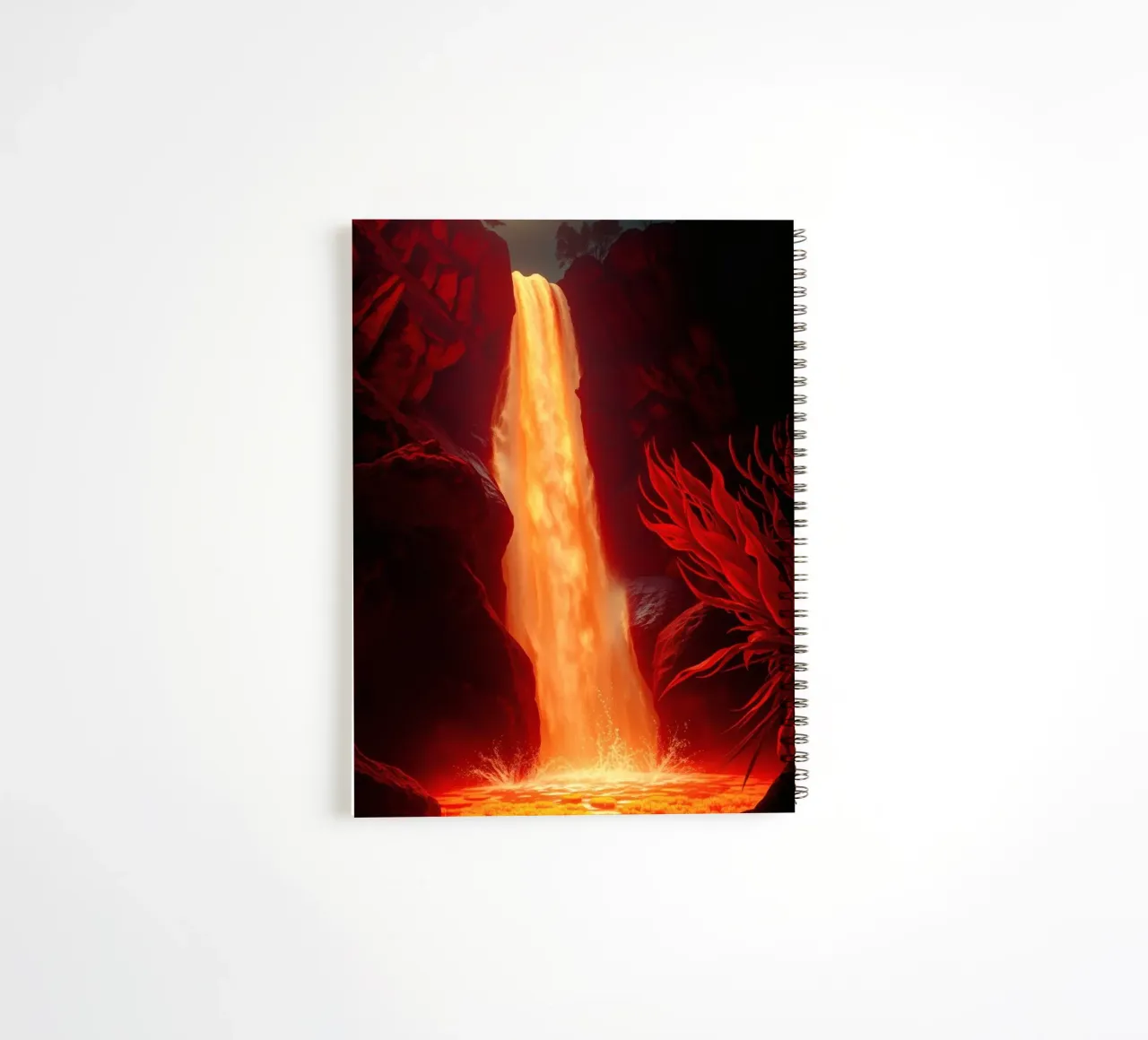 Mesmerizing lava waterfall illuminated by moonlight for stun spiral notebook by DesignDoodle