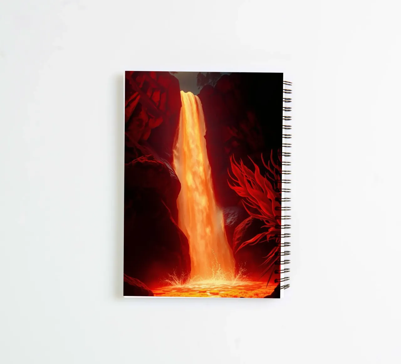 Mesmerizing lava waterfall illuminated by moonlight for stun spiral notebook by DesignDoodle