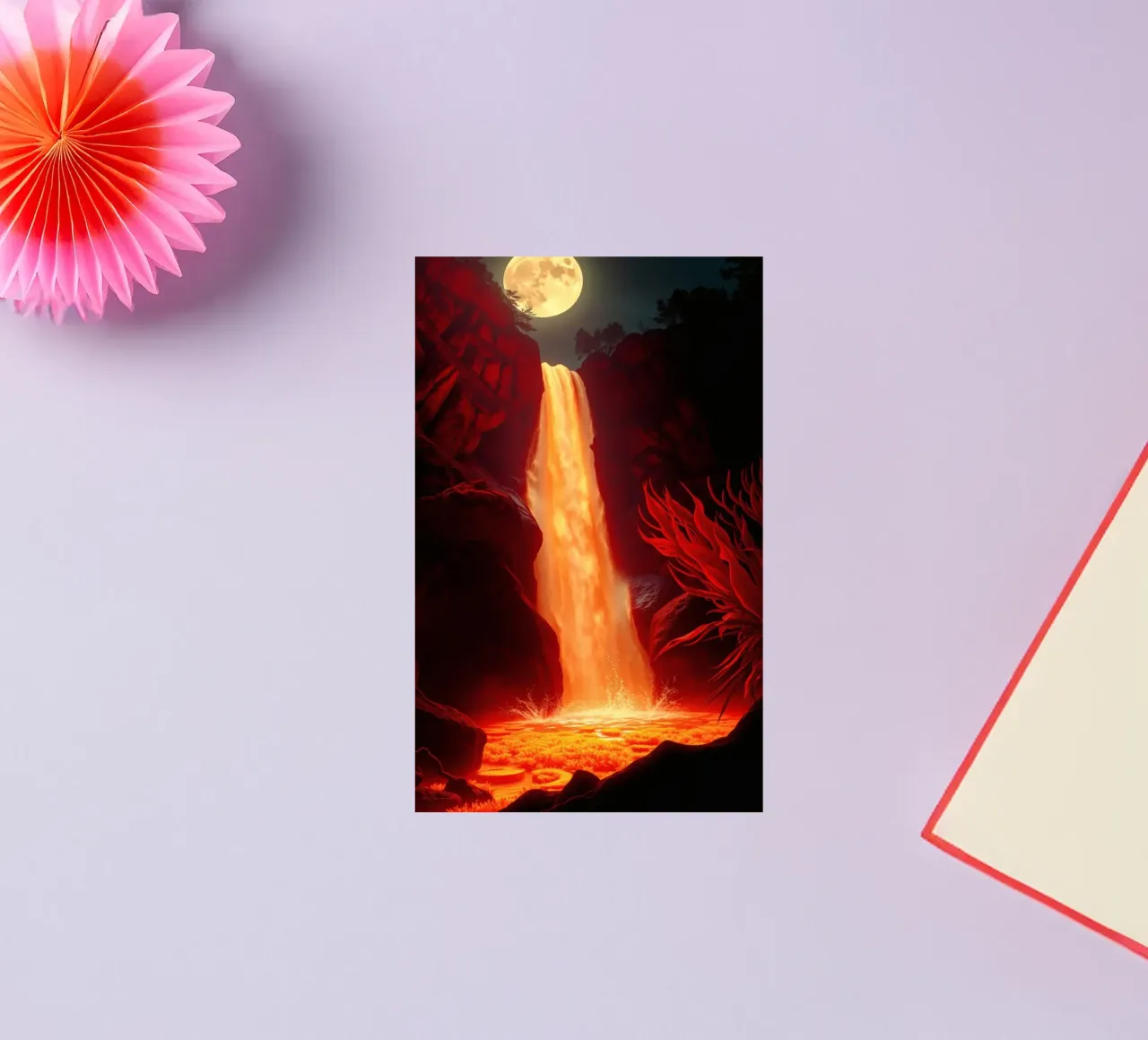 Mesmerizing lava waterfall illuminated by moonlight for stun sticker by DesignDoodle
