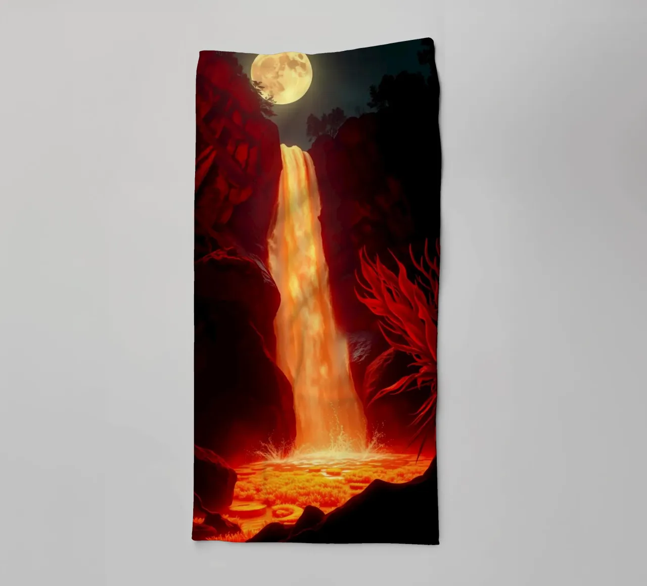 Mesmerizing lava waterfall illuminated by moonlight for stun towel by DesignDoodle