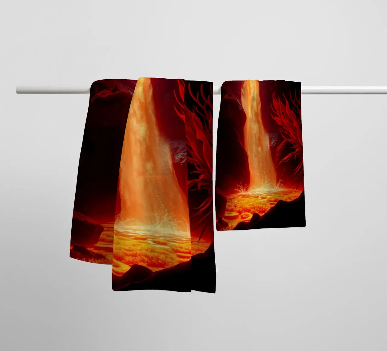 Mesmerizing lava waterfall illuminated by moonlight for stun towel by DesignDoodle
