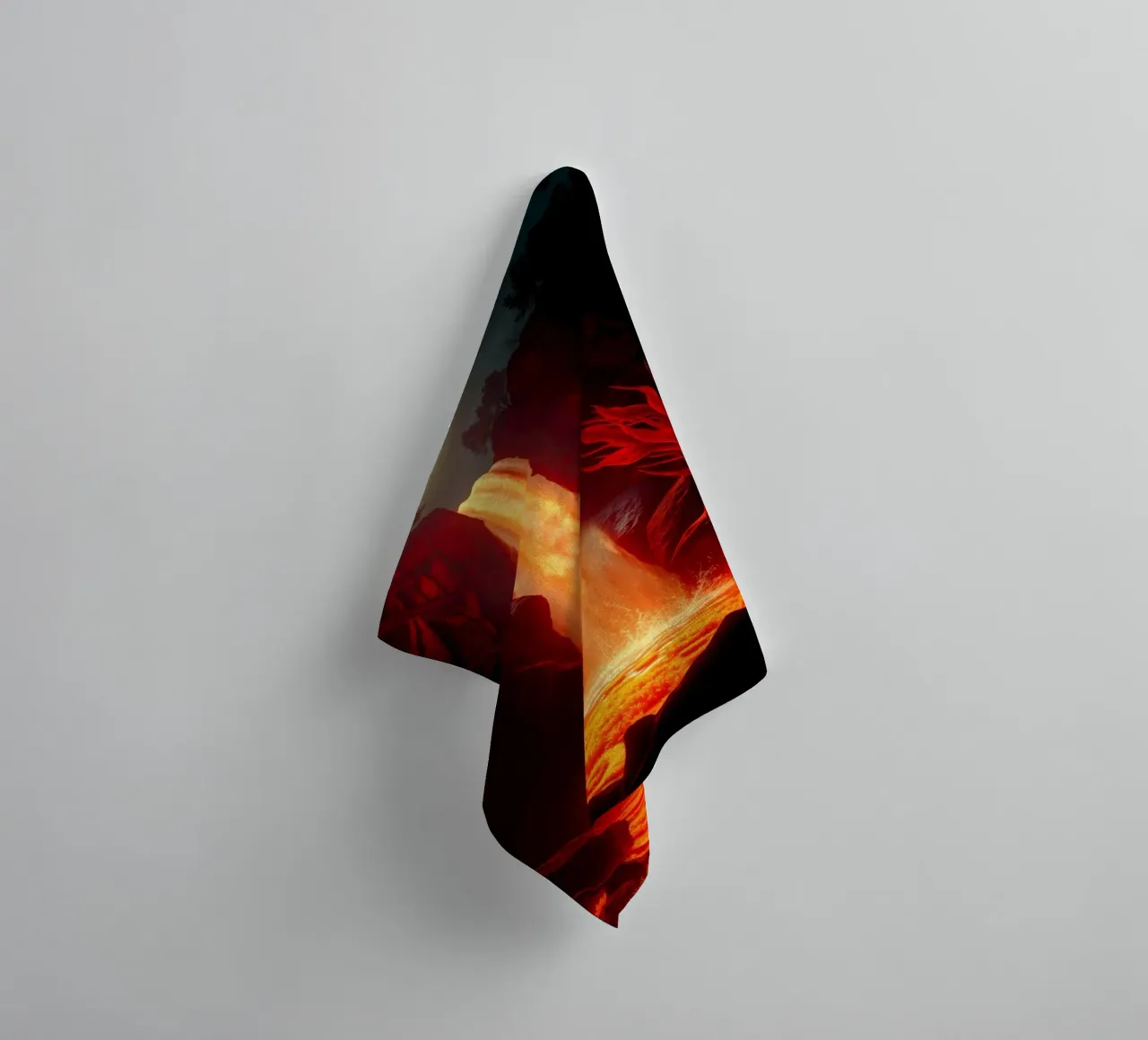 Mesmerizing lava waterfall illuminated by moonlight for stun towel by DesignDoodle