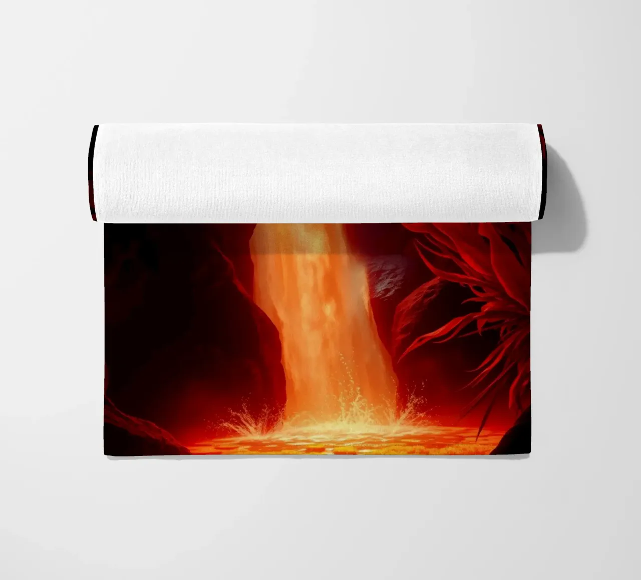 Mesmerizing lava waterfall illuminated by moonlight for stun beach towel by DesignDoodle
