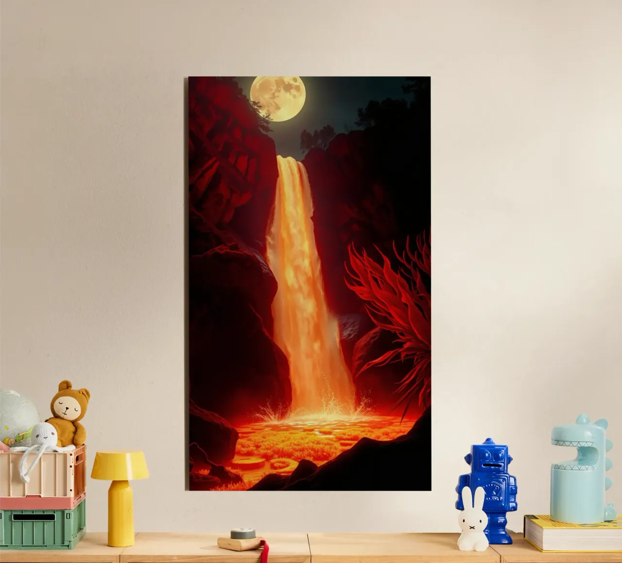 Mesmerizing lava waterfall illuminated by moonlight for stun forex plate by DesignDoodle