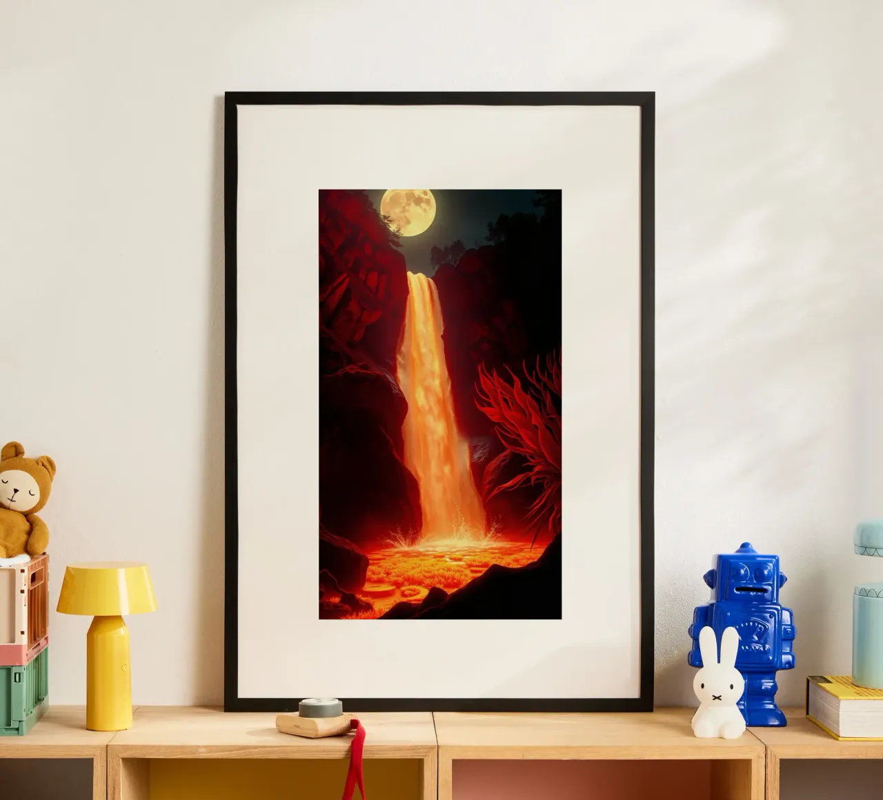 Mesmerizing lava waterfall illuminated by moonlight for stun hahnemühle by DesignDoodle