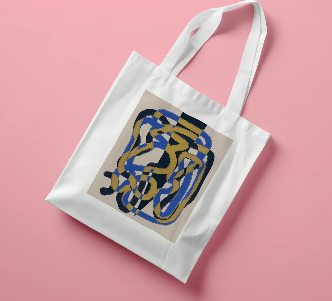 Abstract line deco blue and yellow tote bag by Little Dean