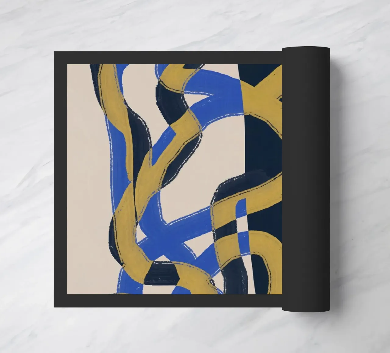 Linea astratta deco blu e gialla zerbino da Little Dean
