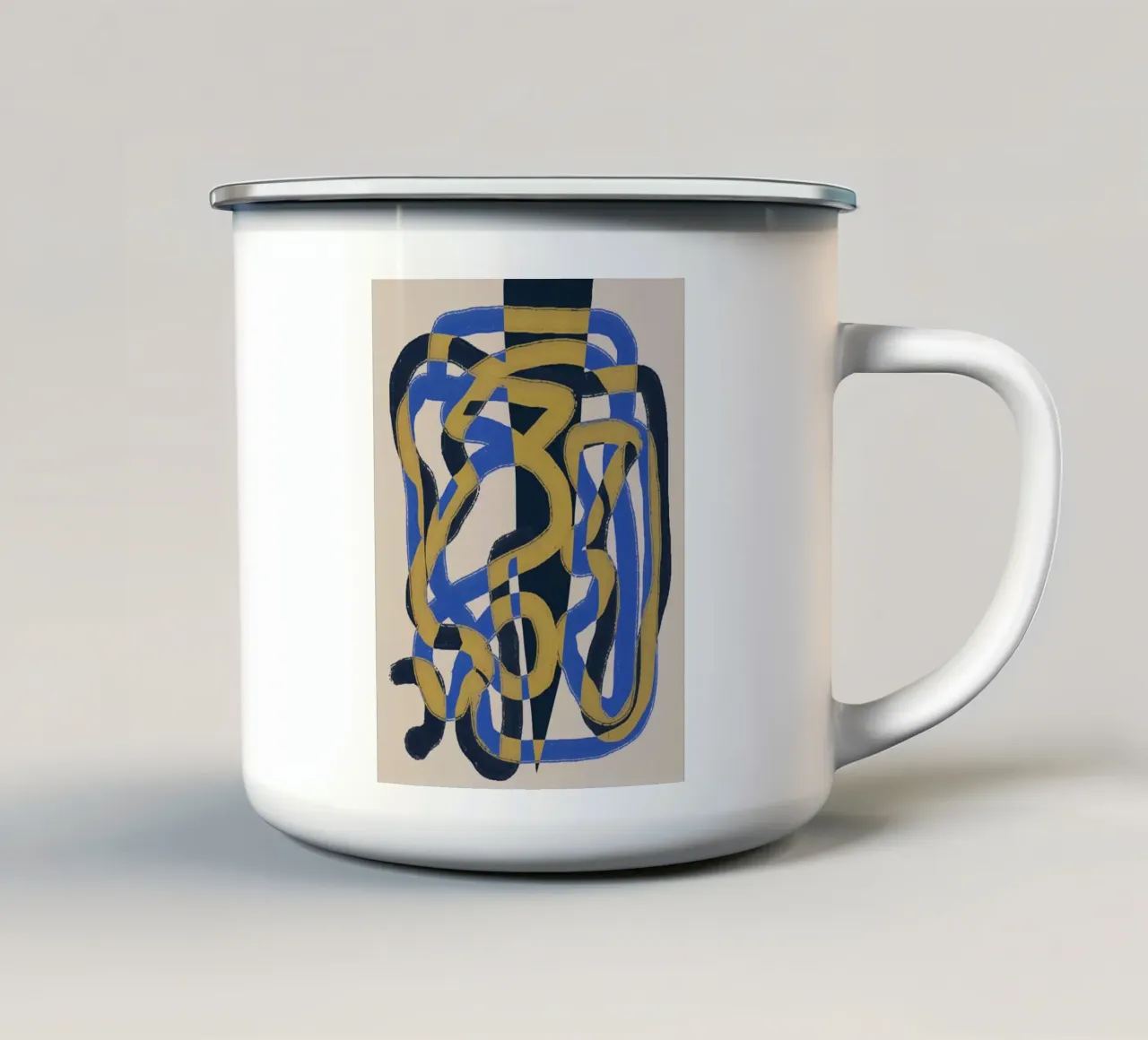 Linea astratta deco blu e gialla tazza in smalto da Little Dean