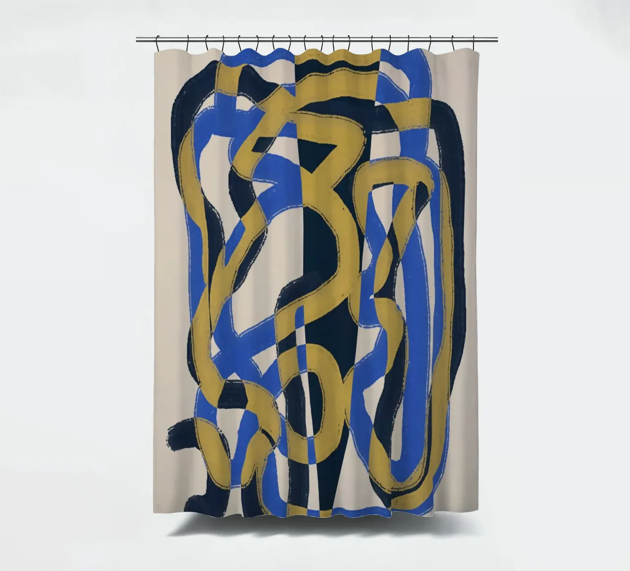 Abstrakte Linie deco blau und gelb Duschvorhang von Little Dean