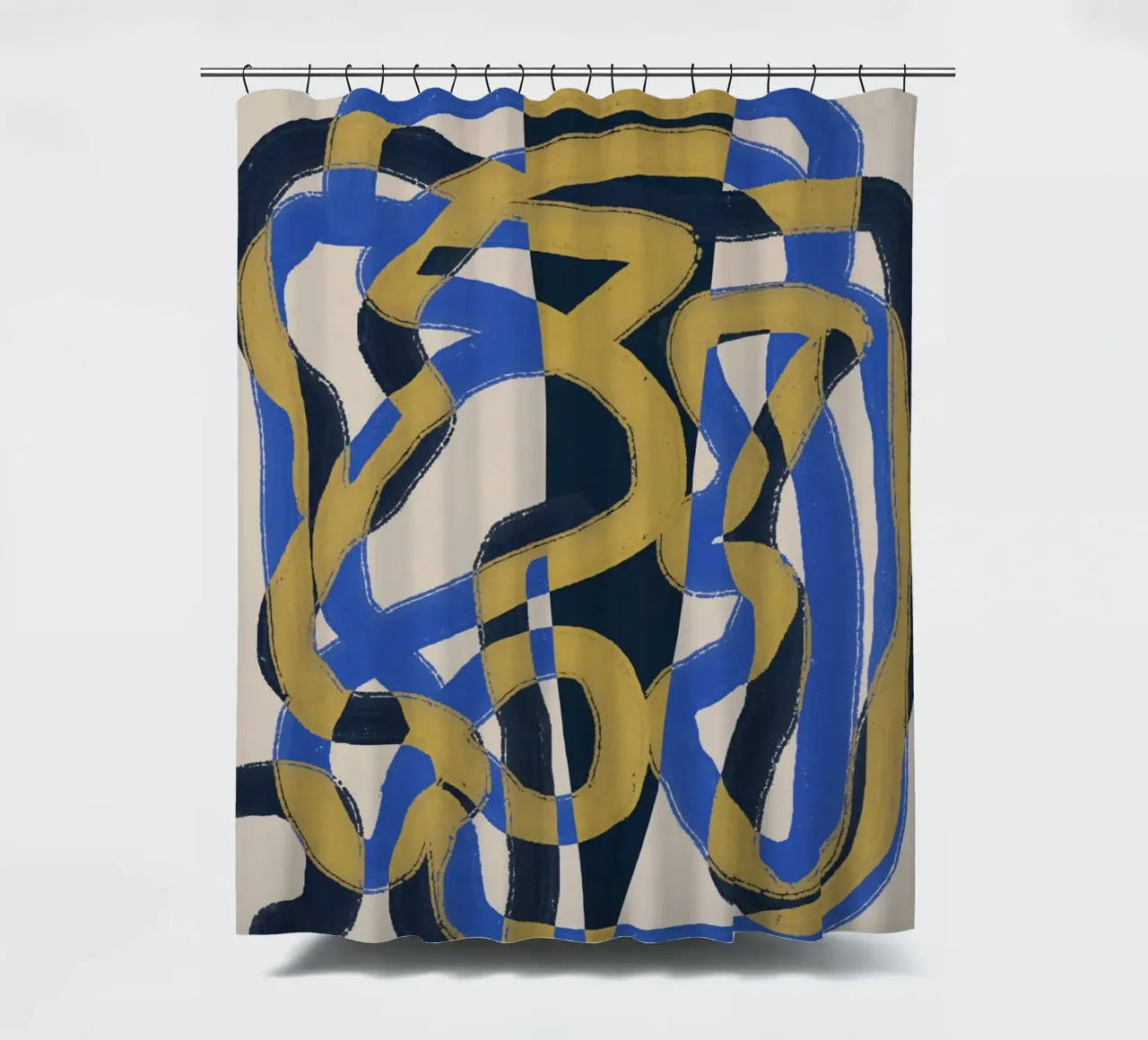Abstrakte Linie deco blau und gelb Duschvorhang von Little Dean