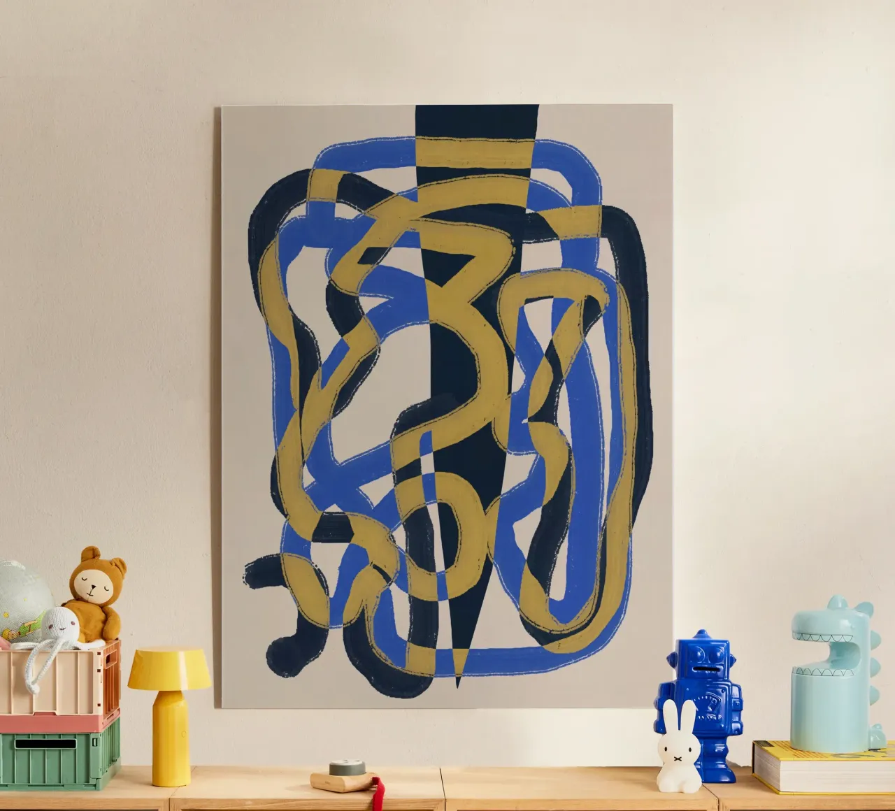 Abstract line deco blue and yellow acrylic glass by Little Dean