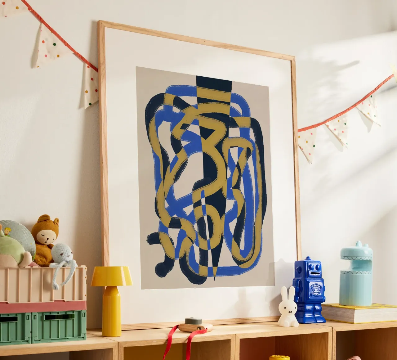 Ligne abstraite déco bleu et jaune hahnemühle de Little Dean