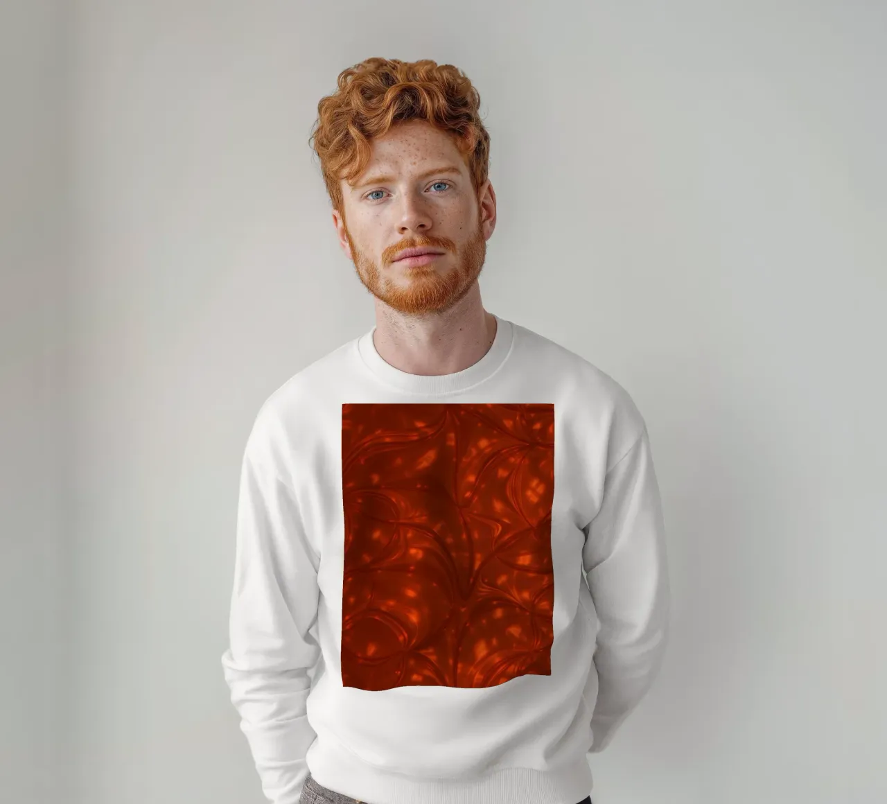 Vibrant abstract red pattern with luminous highlights sweatshirt by DesignDoodle