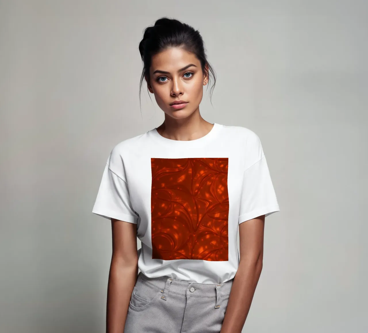 Vibrant abstract red pattern with luminous highlights t-shirt by DesignDoodle