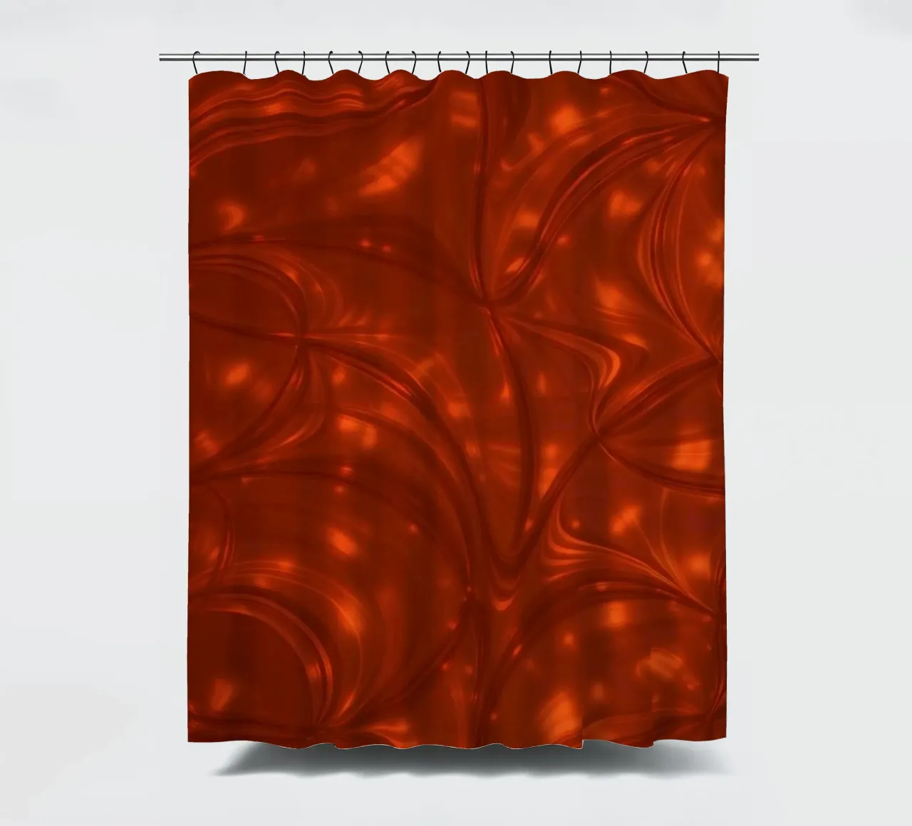 Vibrant abstract red pattern with luminous highlights shower curtain by DesignDoodle