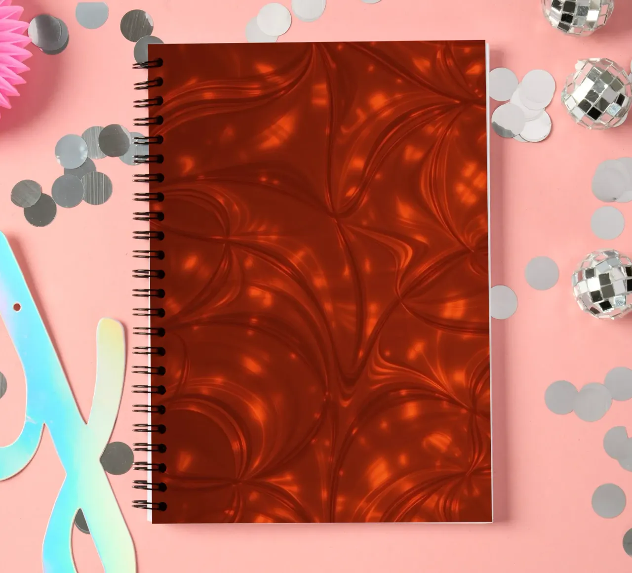 Vibrant abstract red pattern with luminous highlights spiral notebook by DesignDoodle