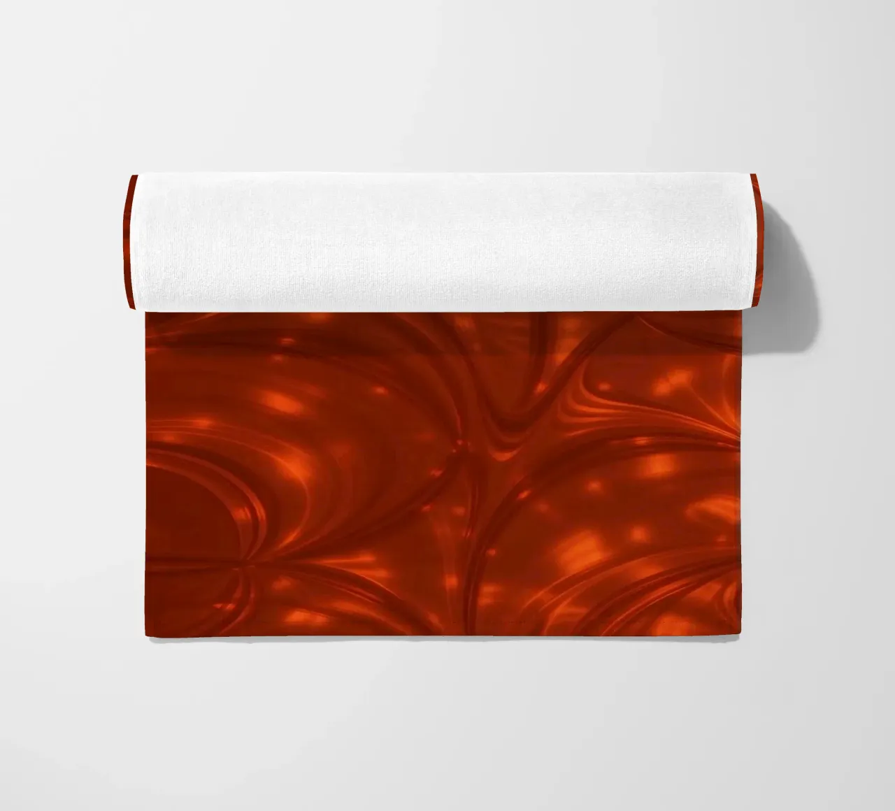 Vibrant abstract red pattern with luminous highlights beach towel by DesignDoodle