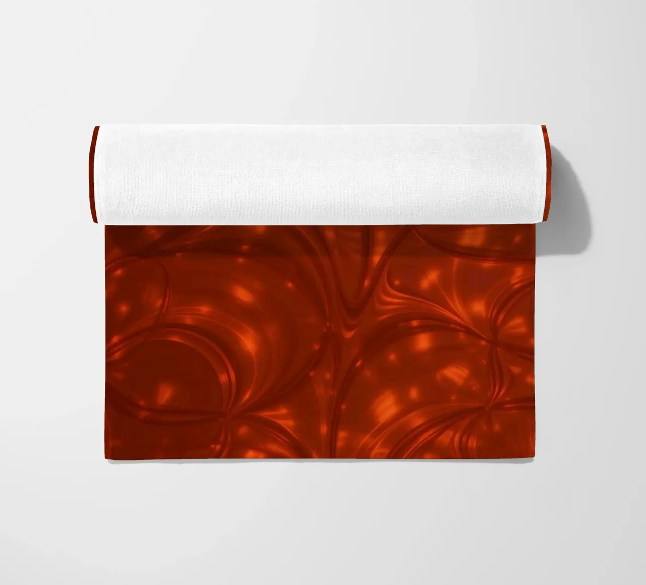 Vibrant abstract red pattern with luminous highlights beach towel by DesignDoodle