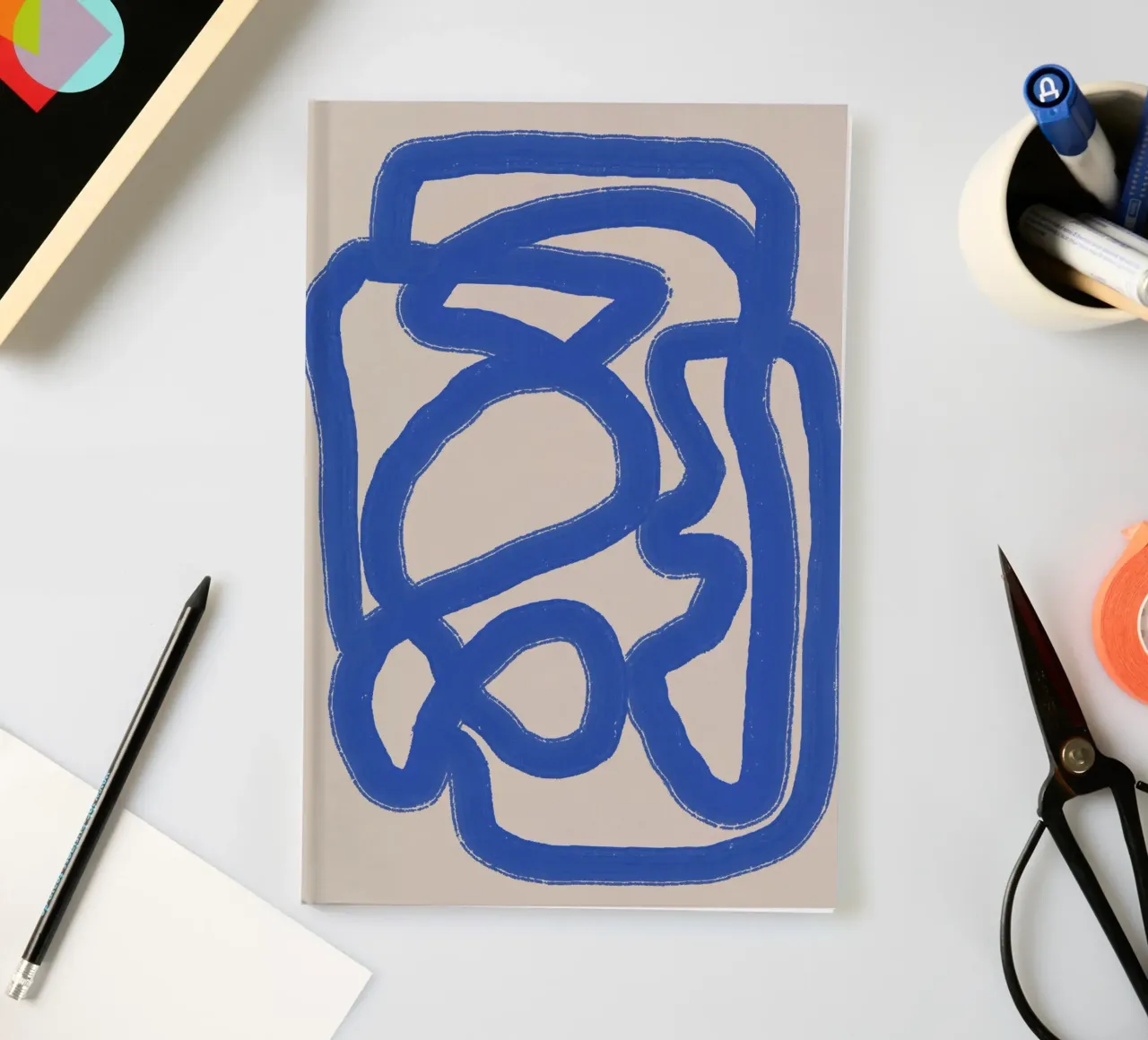 Line art in cobalt blue 04 notebook by Little Dean