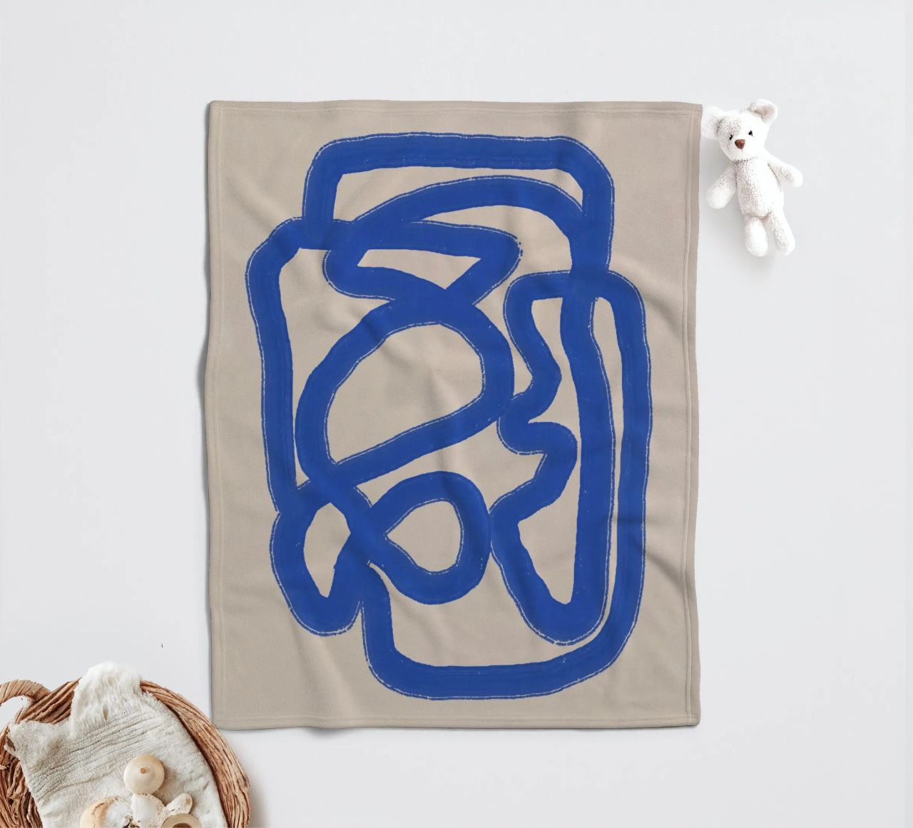 Line art in blu cobalto 04 coperta in pile da Little Dean