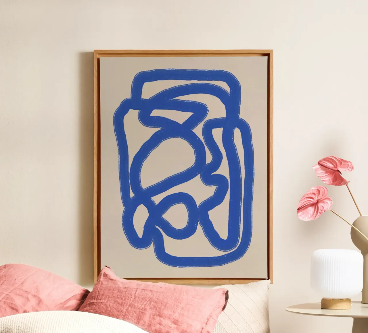 Line art in blu cobalto 04 tela con Cornice a cassetta da Little Dean