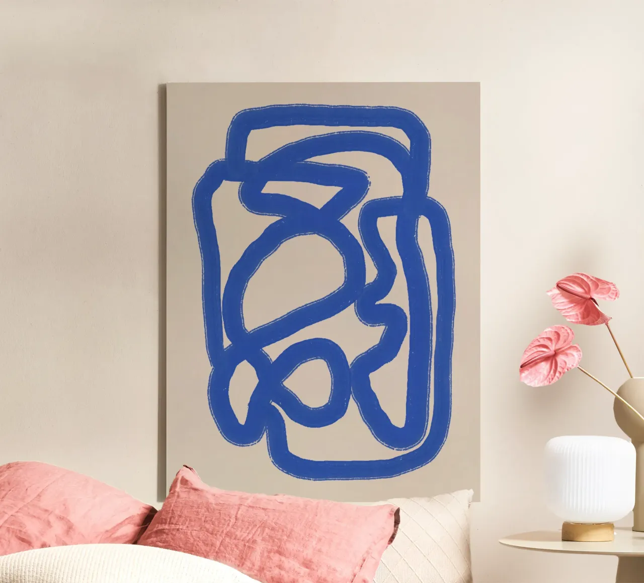 Line art in blu cobalto 04 tela con Cornice a cassetta da Little Dean