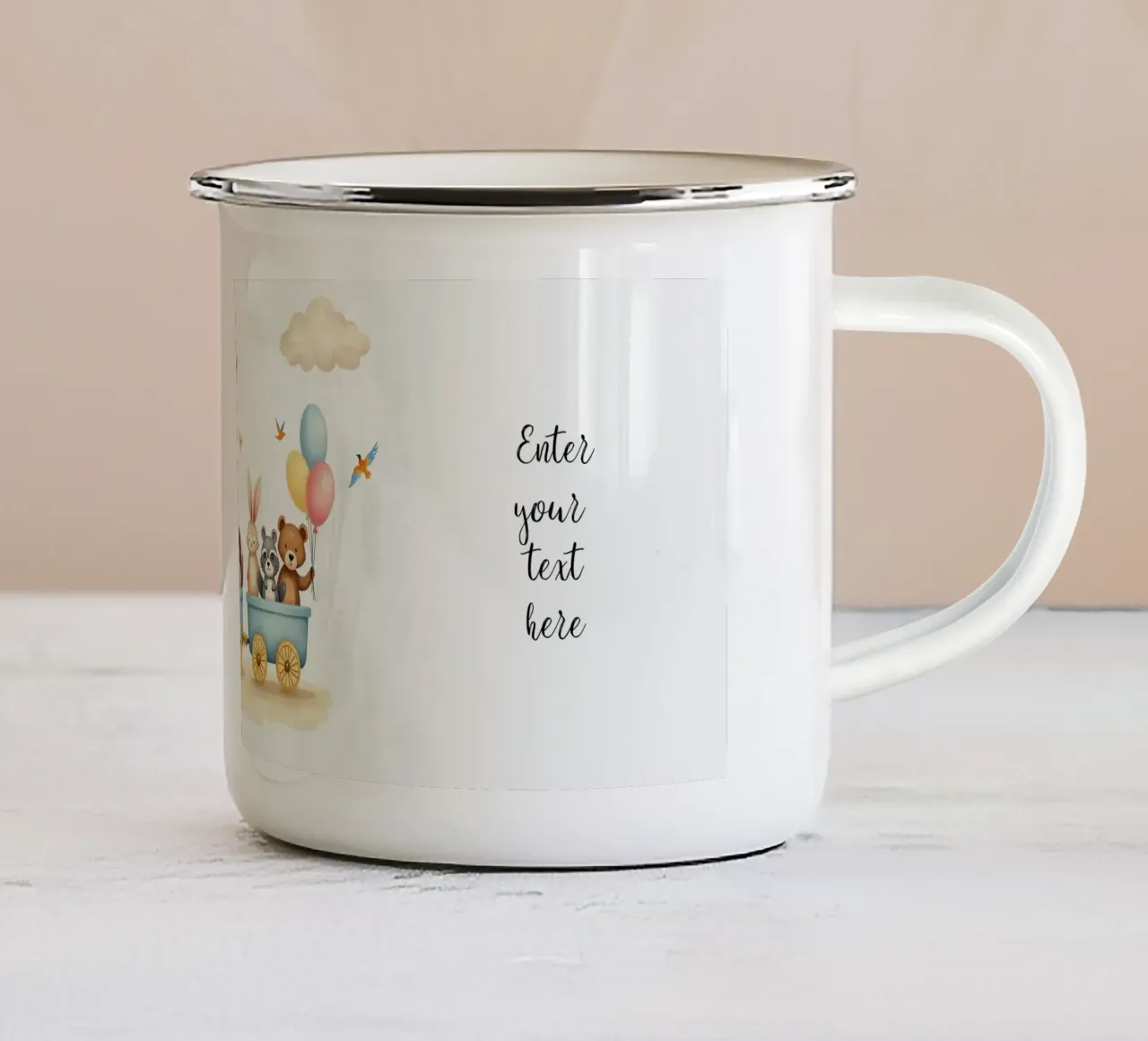 Avventura su rotaie tazza in smalto da Doodle Dreams Art