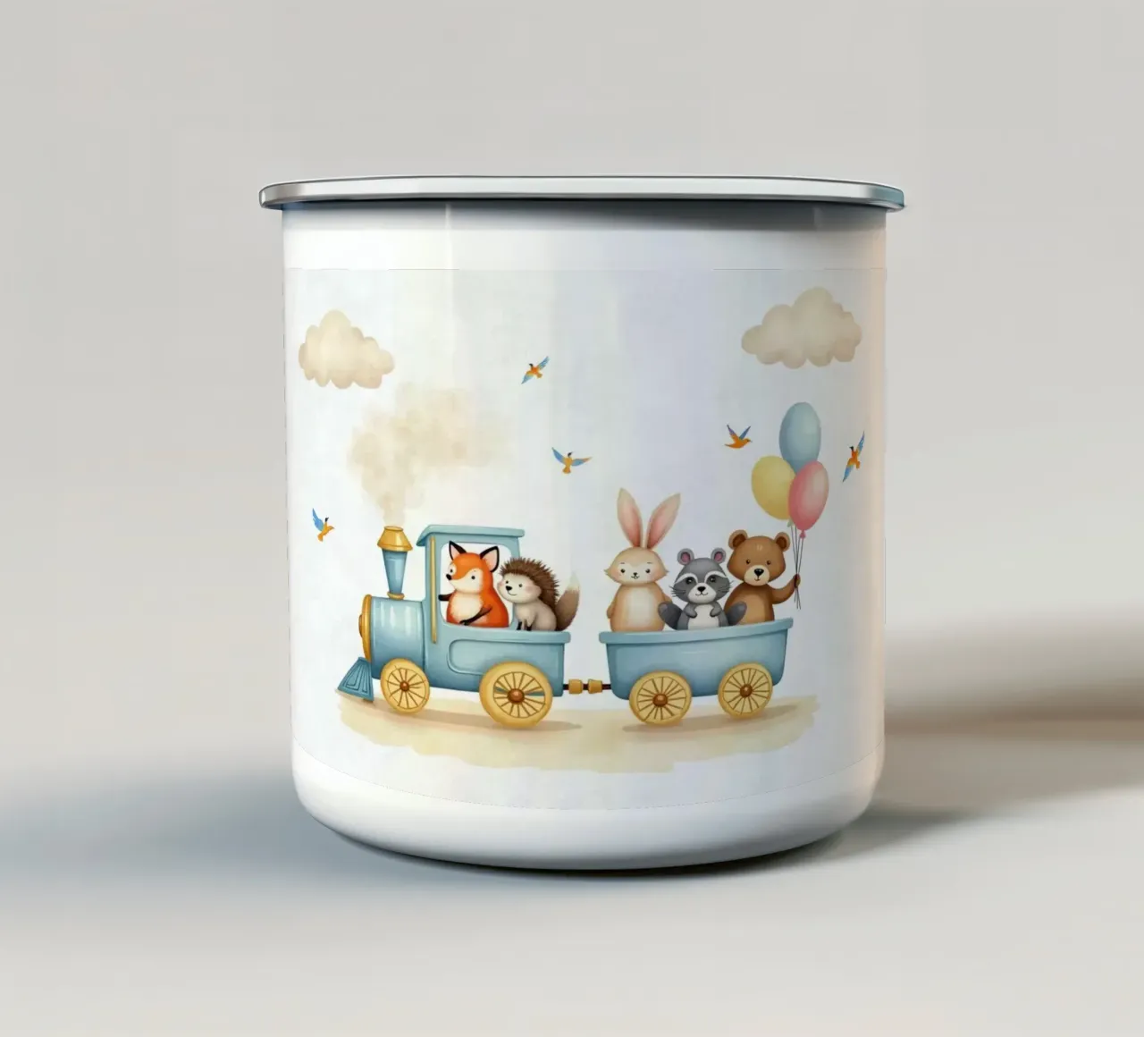 Avventura su rotaie tazza in smalto da Doodle Dreams Art