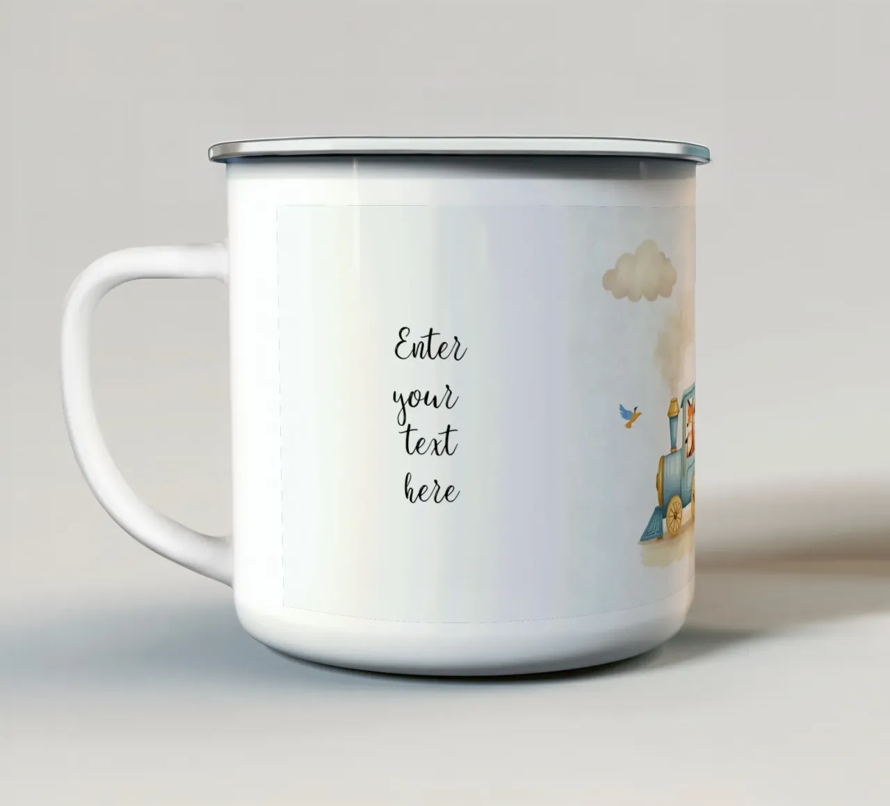 Avventura su rotaie tazza in smalto da Doodle Dreams Art