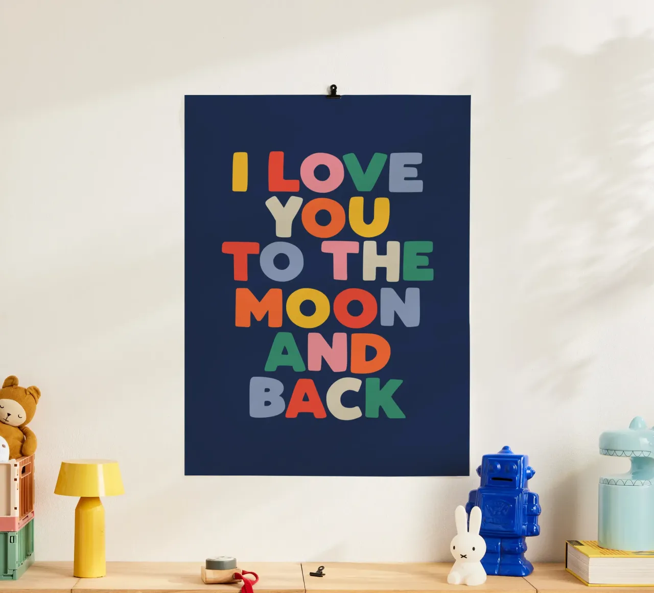 Ich liebe dich bis zum Mond und zurück Kinder Typografie drucken Hahnemühle von THE MOTIVATED TYPE