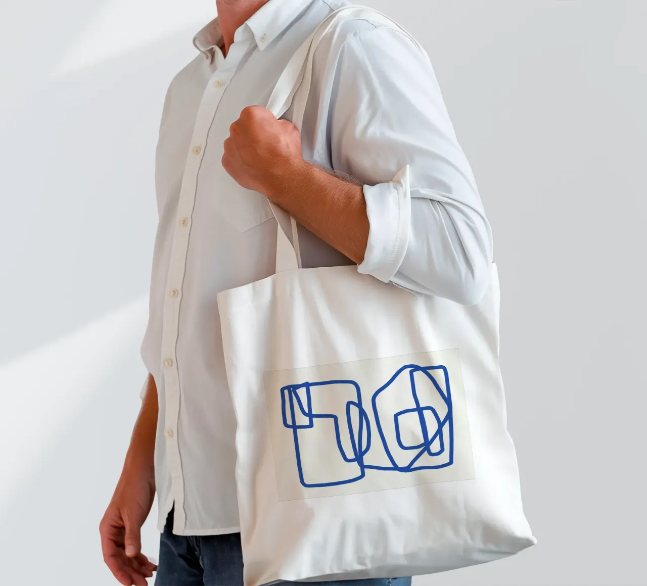 Line art in blu cobalto 02 borsa in juta da Little Dean