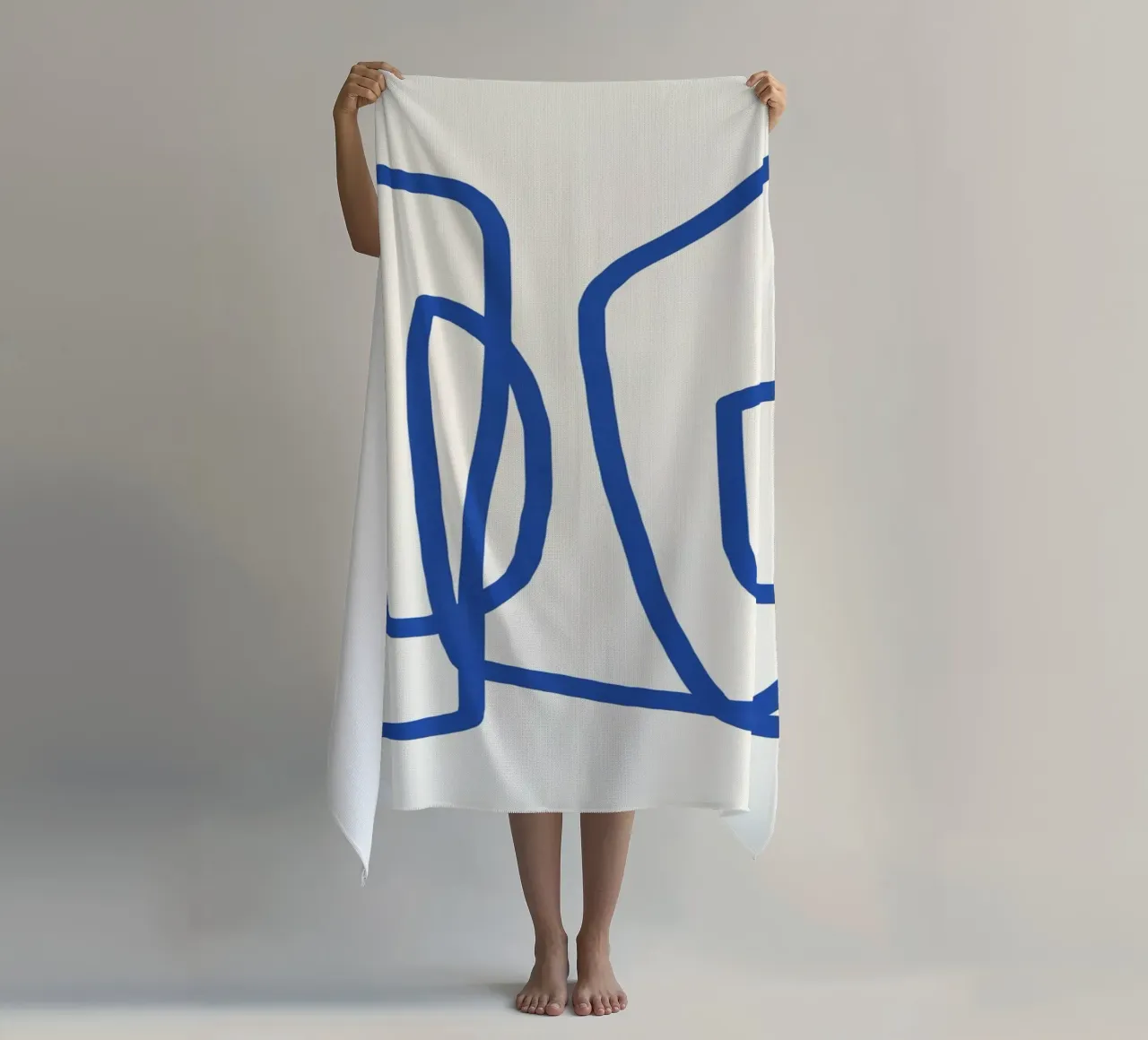 Line art in blu cobalto 02 telo mare da Little Dean