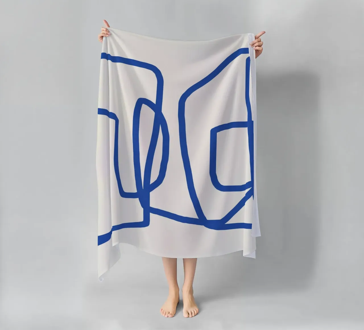 Line art in blu cobalto 02 telo mare da Little Dean