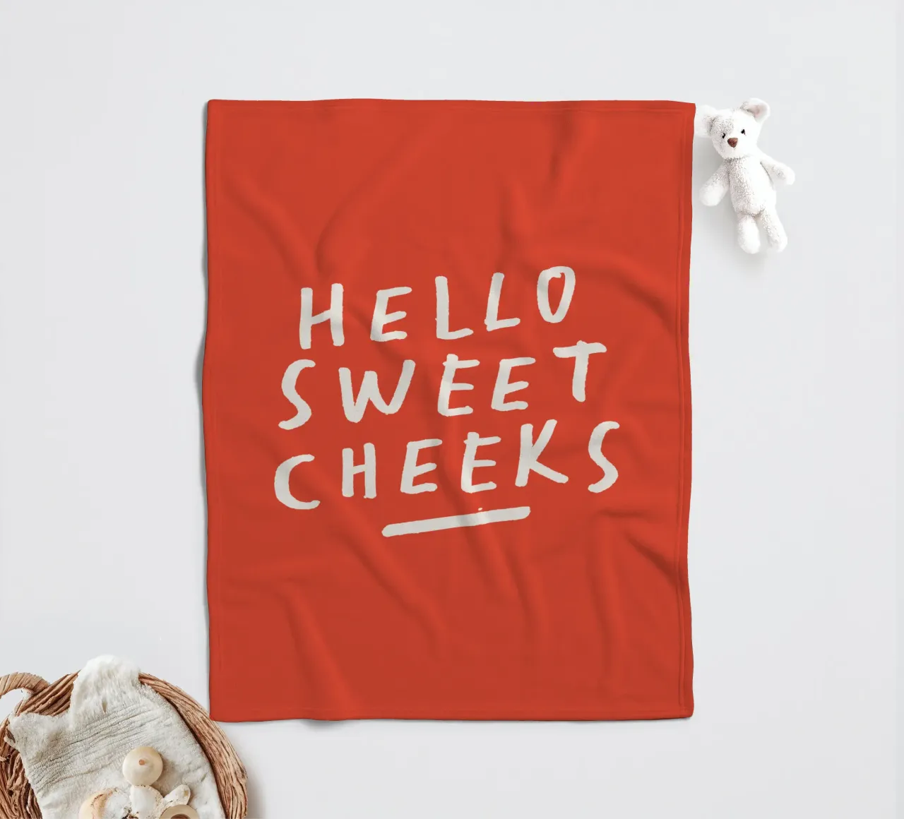 Hello Sweet Cheeks Speelse Liefdevolle Typografie Print in Rood fleecedeken van THE MOTIVATED TYPE