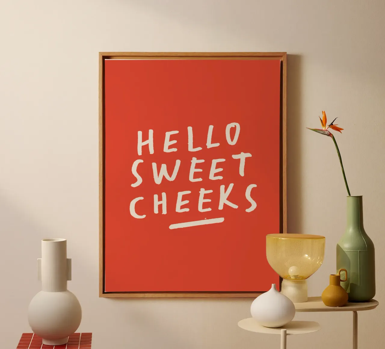 Hello Sweet Cheeks Playful Loving Typography Print in Red canvas by THE MOTIVATED TYPE