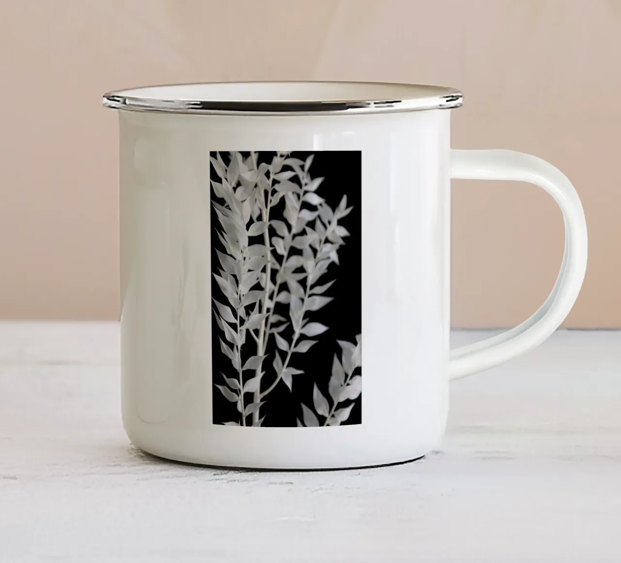 Minimal Black & White Branch Emaille Tasse von Studio Nahili