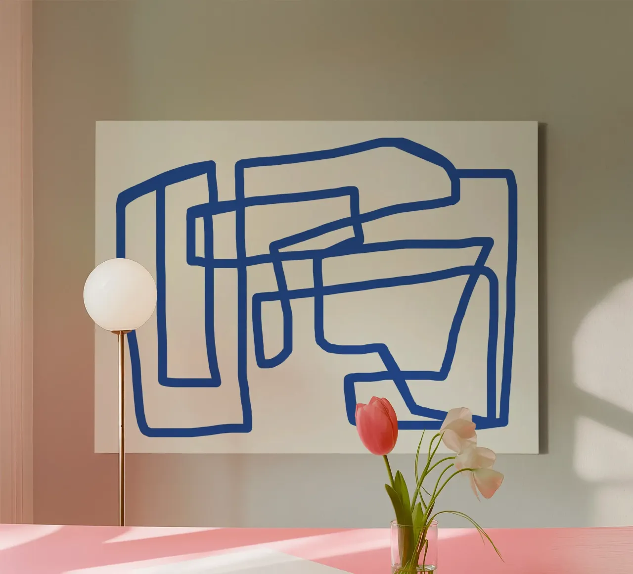 Line art in blu cobalto tela con Cornice a cassetta da Little Dean