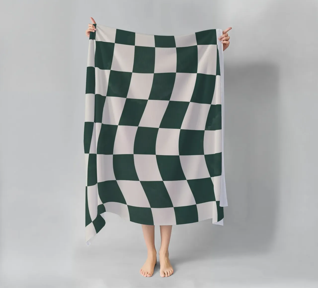 Damier vert et beige telo mare da Sixmai