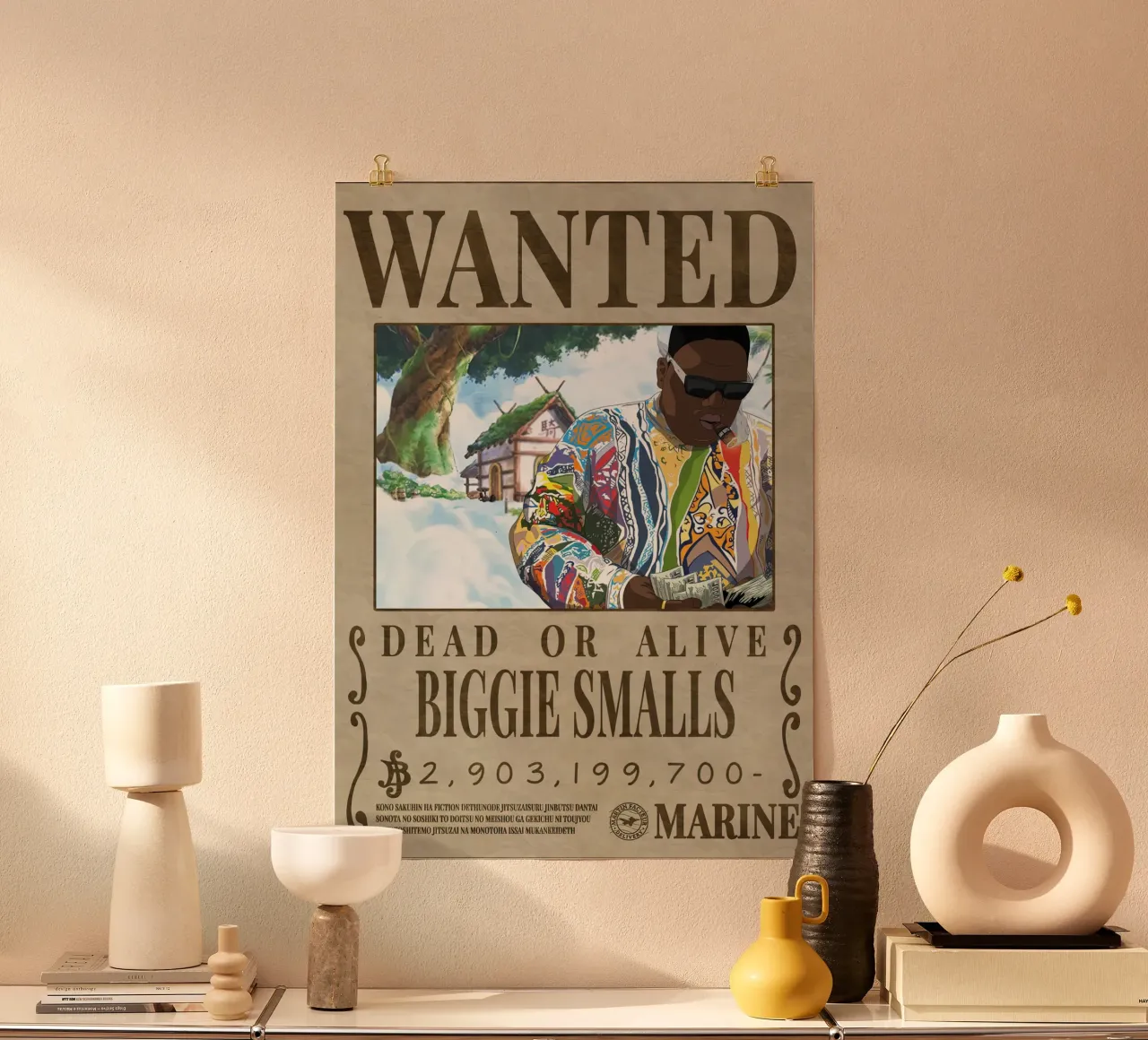 ricercato biggie smalls poster con telaio in legno da Collins Shop