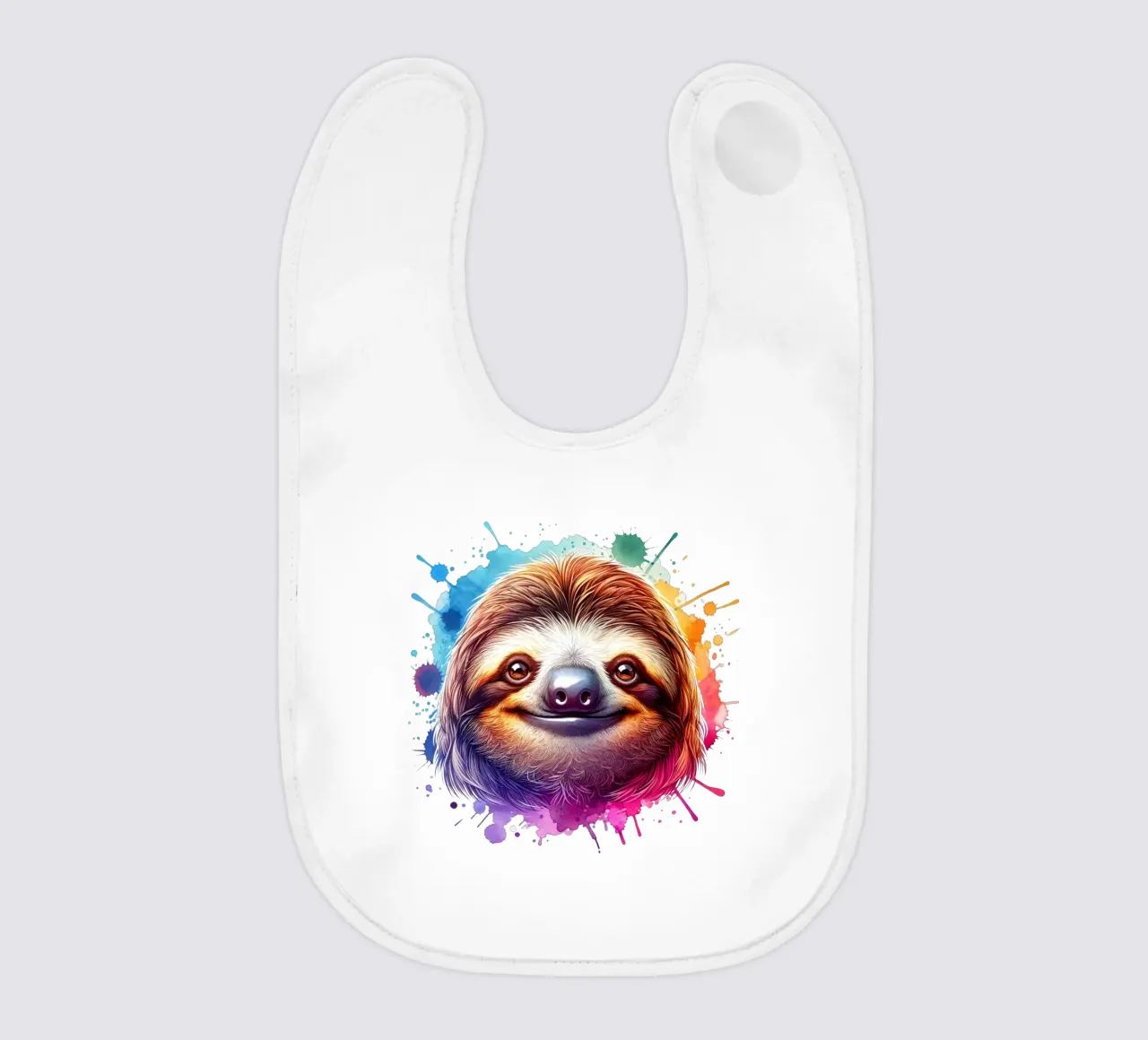 Sloth face with watercolour design baby bib by SlothStella